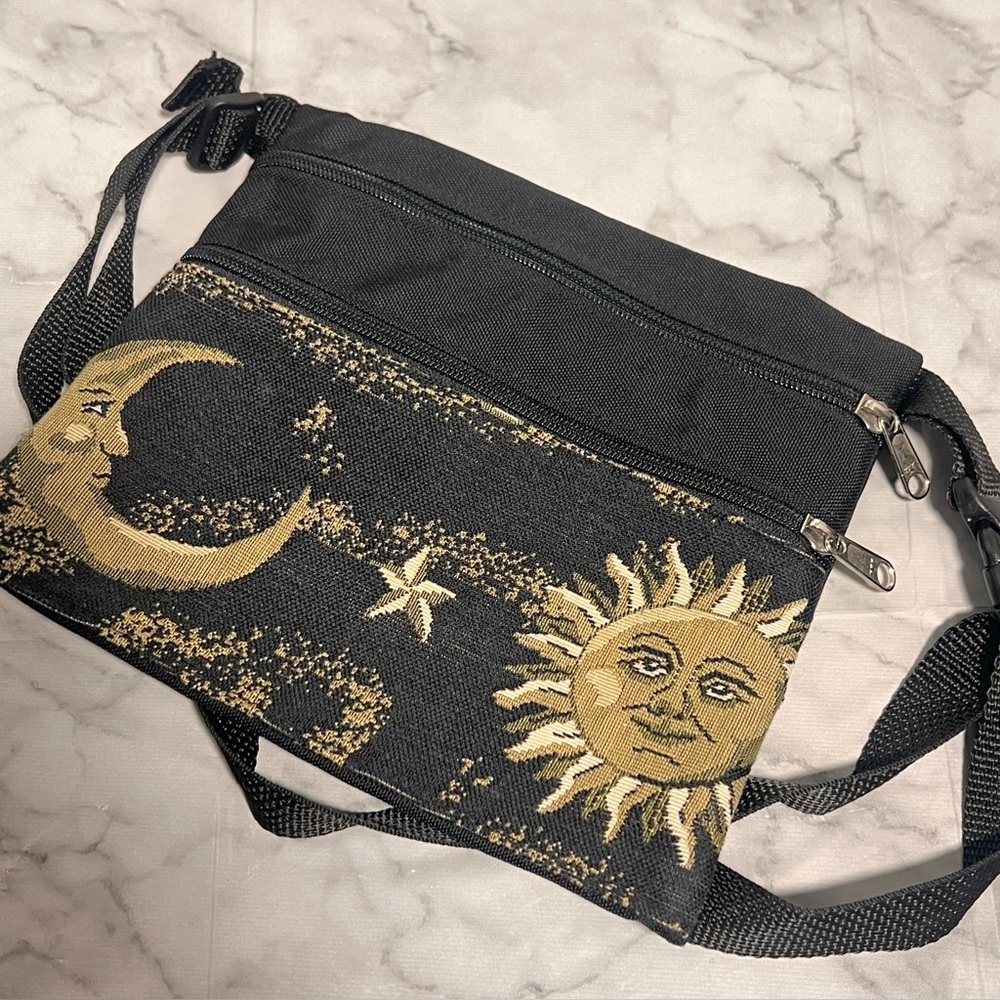 Sun and Moon Face Witchy Celestial Goth Alternative Shoulder Canvas Bag Zip